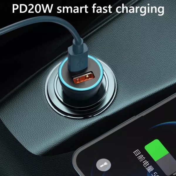 PD 20W aluminium autosnellader met dubbele interface