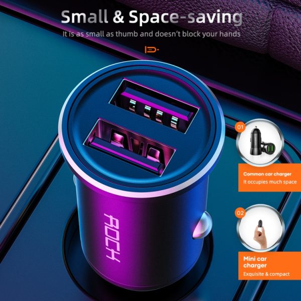 ROCK H11 4.8A 24W mini dubbele USB-autolader, H11