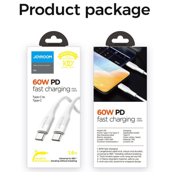 JOYROOM S-1230M3 60W PD Type-C / USB-C naar Type-C / USB-C snellaadgegevenskabel, 1.2m, 1.8m