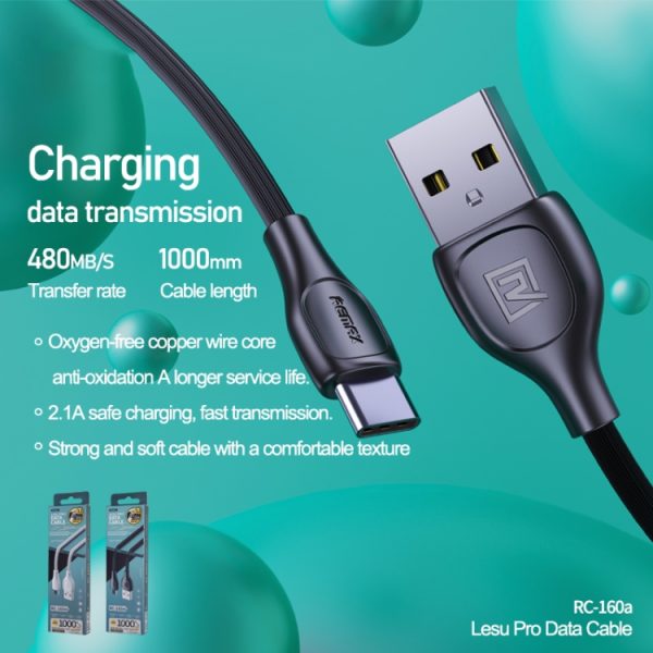 Remax 2.1A Lesu Pro Series laaddatakabel, lengte: 1m, Type-C, 8 Pin, Micro USB