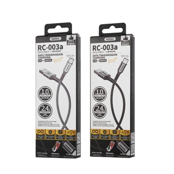 Remax 2.4A Barrett-serie laaddatakabel, lengte: 1m, Type-C, 8 Pin