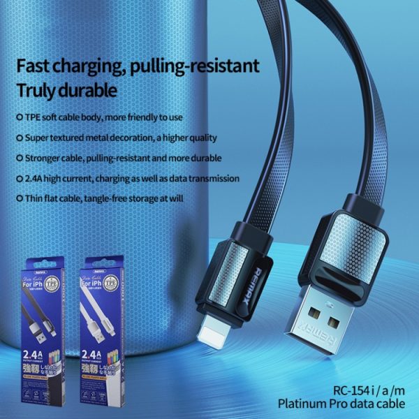 Remax 2.4A Platinum Pro oplaadkabel, lengte: 1m, Type-C, 8 Pin, Micro USB