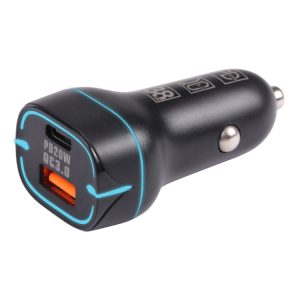 QC USB + USB-C / Type-C Dual Ports Snelladende autolader met lichtopening