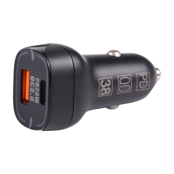 QC USB + USB-C / Type-C Dual Ports Snelladende autolader met lichtopening