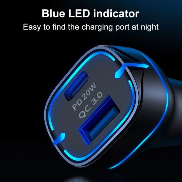 QC USB + USB-C / Type-C Dual Ports Snelladende autolader met lichtopening