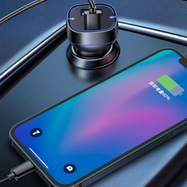 QC USB + USB-C / Type-C Dual Ports Snelladende autolader met lichtopening