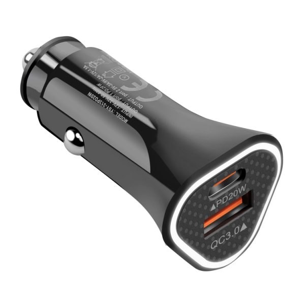 YSY-313PD20W QC3.0 USB + PD 20W USB-C / Type-C driehoek dubbele poorten snel opladen autolader, Car Charger