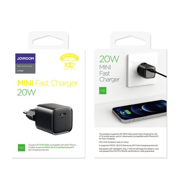 JOYROOM L-P202 Travel Series 20W PD USB-C / Type-C mini-snellader, EU-stekker, USB-C / Type-C