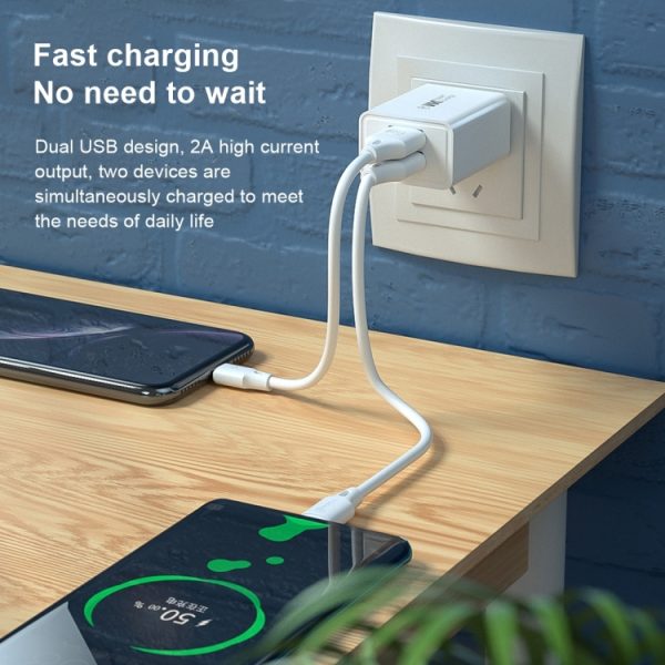 WK WP-U56 2A Dual USB snel opladen reislader Power Adapter,, UK Plug, EU Plug
