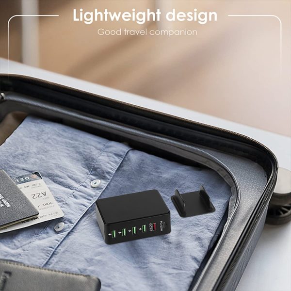 6 in 1 65W PD USB-C / Type-C + QC 3.0 USB + 4 USB Multi-port reislader,, US Plug, EU Plug, UK Plug, AU Plug