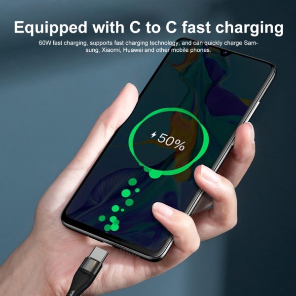 PD 60W USB-C / Type-C naar USB-C / Type-C snel opladen nylon gevlochten datakabel, 1m, 2m
