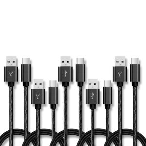 5 stuks USB naar USB-C / Type-C nylon gevlochten datatransmissiekabel voor opladen, 1m, 2m, 3m