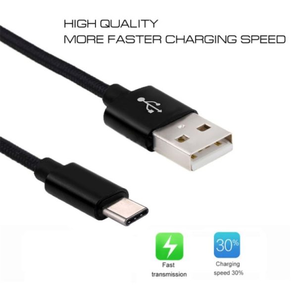5 stuks USB naar USB-C / Type-C nylon gevlochten datatransmissiekabel voor opladen, 1m, 2m, 3m