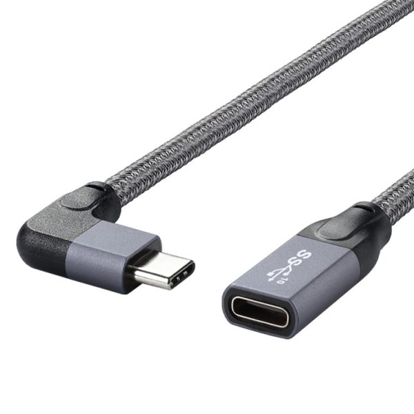 100 W USB-C / Type-C elleboog mannelijk naar USB-C / Type-C vrouwelijk Volledig functionele dataverlengkabel, 0.2m, 0.5m, 1m, 1.5m