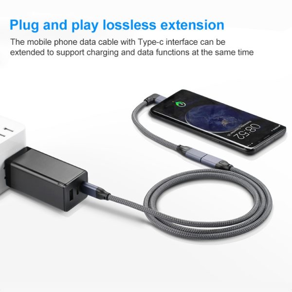 100 W USB-C / Type-C elleboog mannelijk naar USB-C / Type-C vrouwelijk Volledig functionele dataverlengkabel, 0.2m, 0.5m, 1m, 1.5m