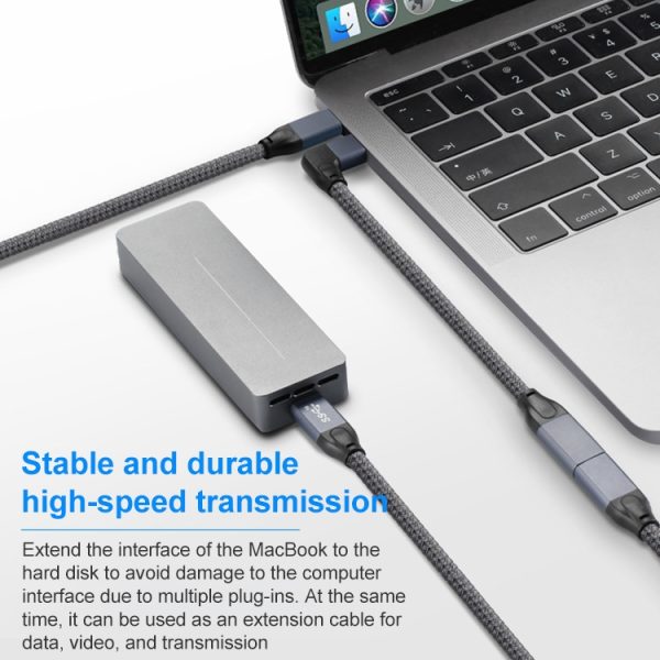 100 W USB-C / Type-C elleboog mannelijk naar USB-C / Type-C vrouwelijk Volledig functionele dataverlengkabel, 0.2m, 0.5m, 1m, 1.5m