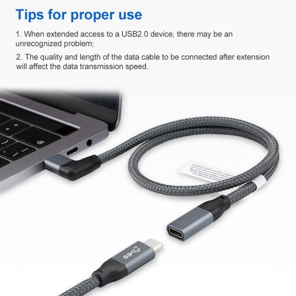 100 W USB-C / Type-C elleboog mannelijk naar USB-C / Type-C vrouwelijk Volledig functionele dataverlengkabel, 0.2m, 0.5m, 1m, 1.5m