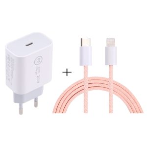 SDC-20W PD USB-C / Type-C reislader + 1m 20W USB-C / Type-C naar 8-pins datakabelset,, EU Plug, US Plug