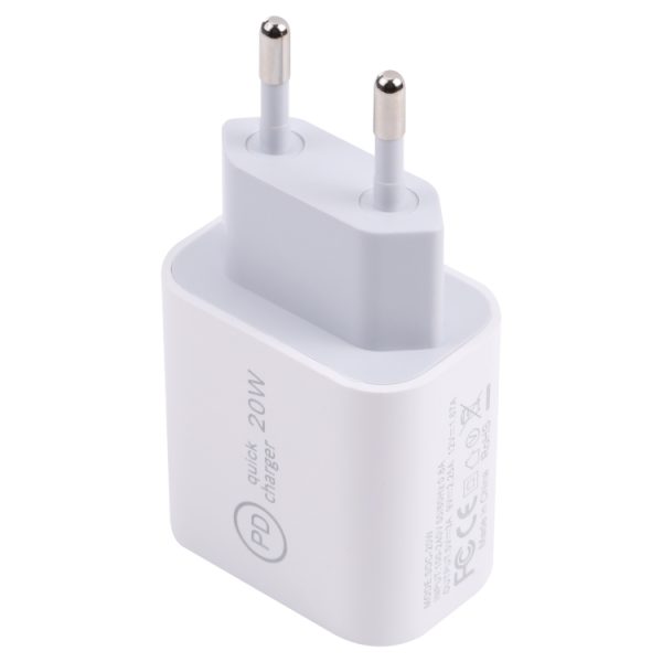 SDC-20W PD USB-C / Type-C reislader + 1m 20W USB-C / Type-C naar 8-pins datakabelset,, EU Plug, US Plug