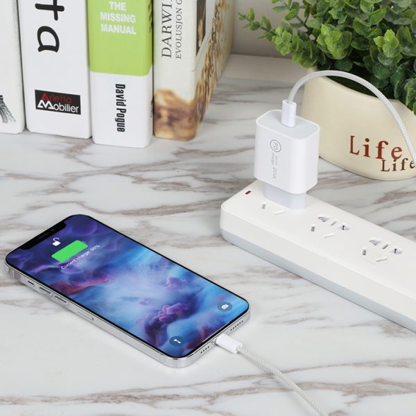 SDC-20W PD USB-C / Type-C reislader + 1m 20W USB-C / Type-C naar 8-pins datakabelset,, EU Plug, US Plug