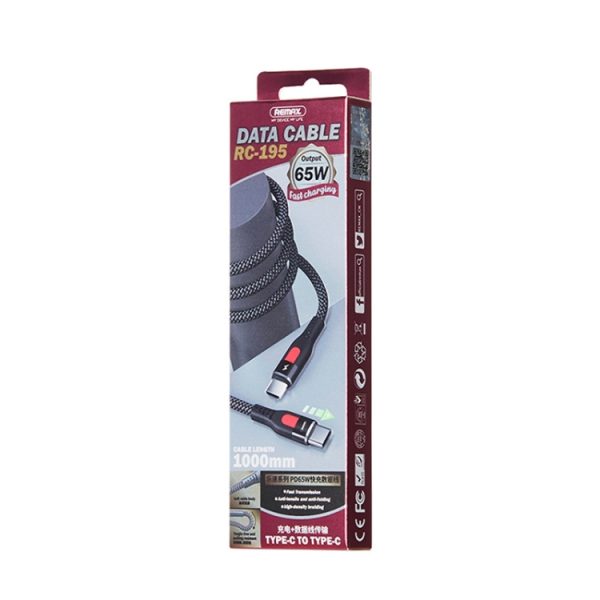 REMAX RC-195 Lesu Series PD 65W USB-C / Type-C naar USB-C / Type-C snellaaddatakabel, kabellengte: 1m