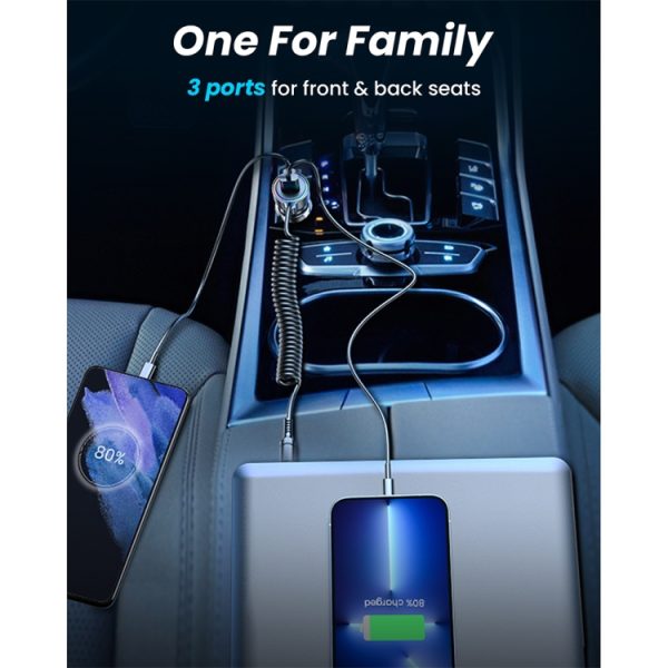 JOYROOM JR-CL07 3-in-1 55W PD USB-C / Type-C + USB-interface autolader met USB-C / Type-C lente datakabel, JR-CL07