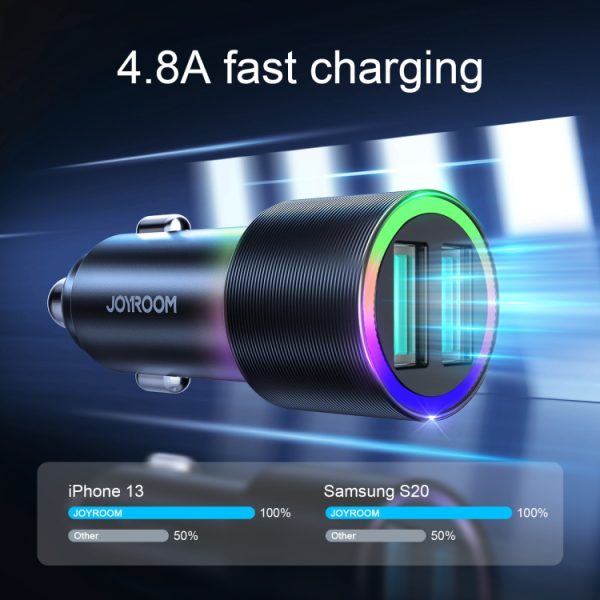 JOYROOM JR-CL10 4.8A dubbele USB-autolader met 3-in-1 oplaadkabel, Charger with Cable