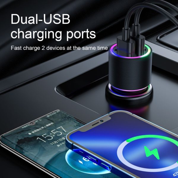 JOYROOM JR-CL10 4.8A dubbele USB-autolader met 3-in-1 oplaadkabel, Charger with Cable