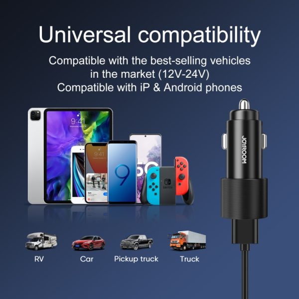 JOYROOM JR-CL10 4.8A dubbele USB-autolader met 3-in-1 oplaadkabel, Charger with Cable