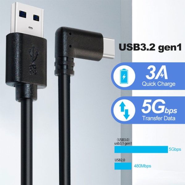 USB Male naar USB 3.2 Gen1 Type-C Elbow VR Link-kabel voor Oculus Quest 1/2, 3m, 4m