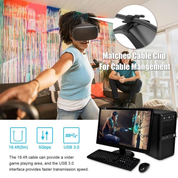 USB Male naar USB 3.2 Gen1 Type-C Elbow VR Link-kabel voor Oculus Quest 1/2, 3m, 4m