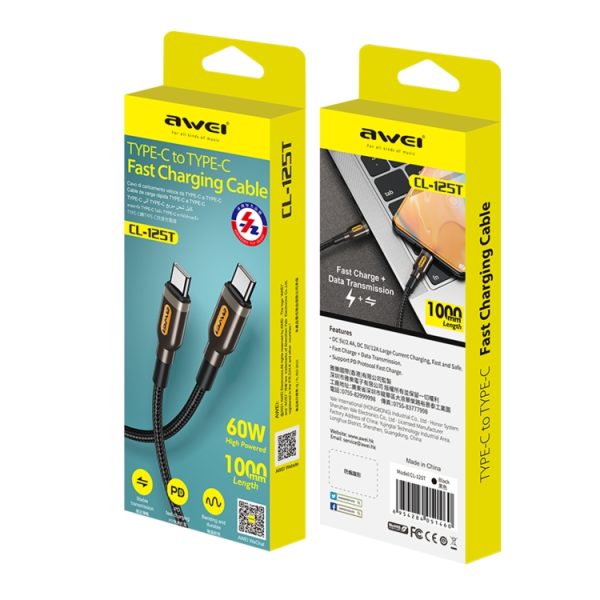 awei CL-125T Type-C / USB-C naar Type-C / USB-C snellaaddatakabel, lengte: 1m