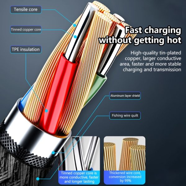 5A Beauty Tattoo USB-oplaadkabel, kabellengte: 1m, USB-C / Type-C, Micro USB, 8 Pin