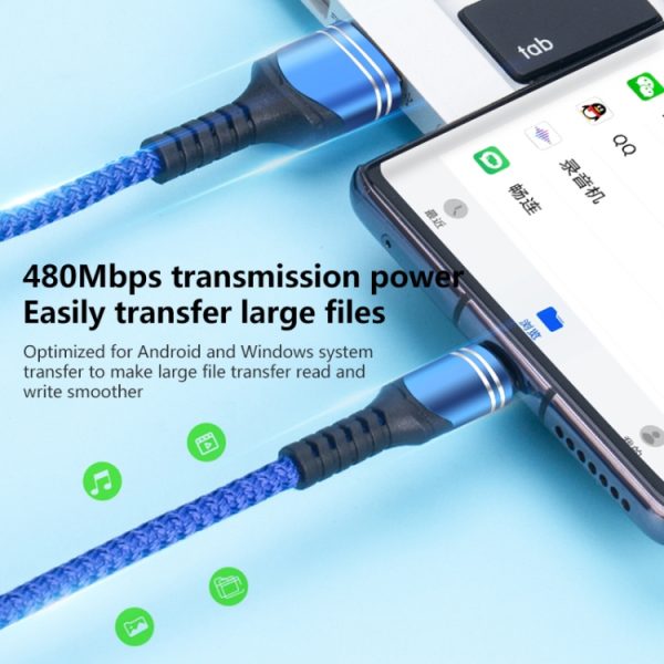 6A geweven USB-oplaadkabel, kabellengte: 1m, USB-C / Type-C, Micro USB, 8 Pin