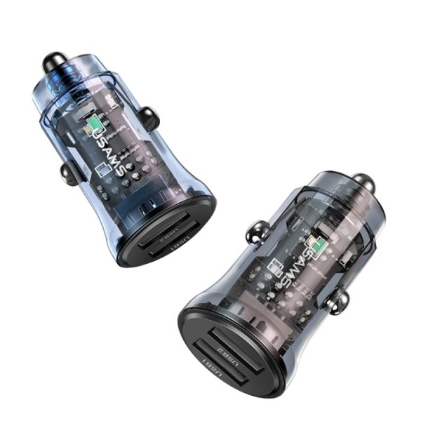 USAMS US-CC162 C31 5V3A Transparante dubbele USB-mini-autolader, C31