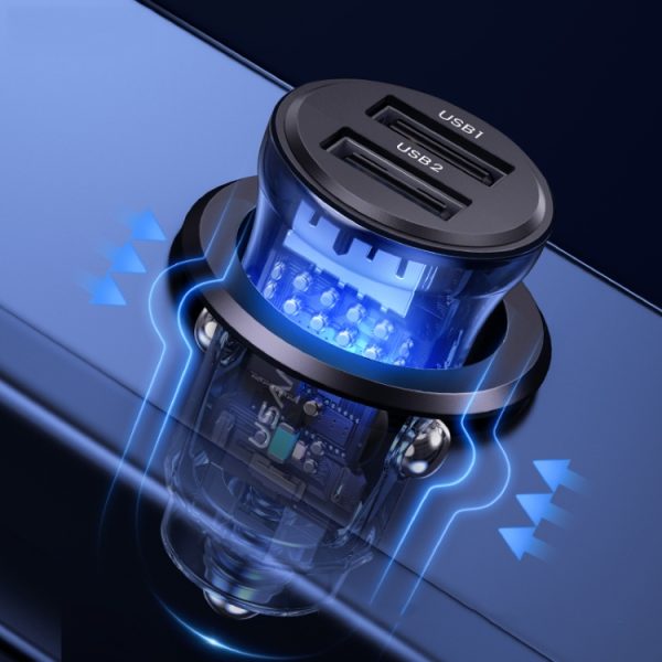 USAMS US-CC162 C31 5V3A Transparante dubbele USB-mini-autolader, C31