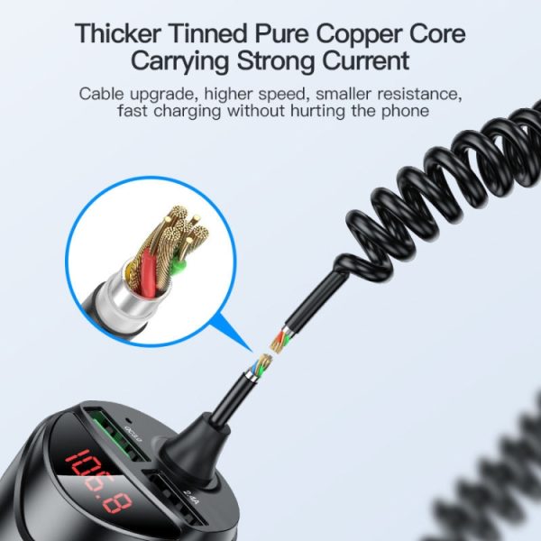 C68 LED digitaal display QC3.0 snelle autolader 3 in 1 met veerkabel, C68 with Spring Cable, C68 (Silver)