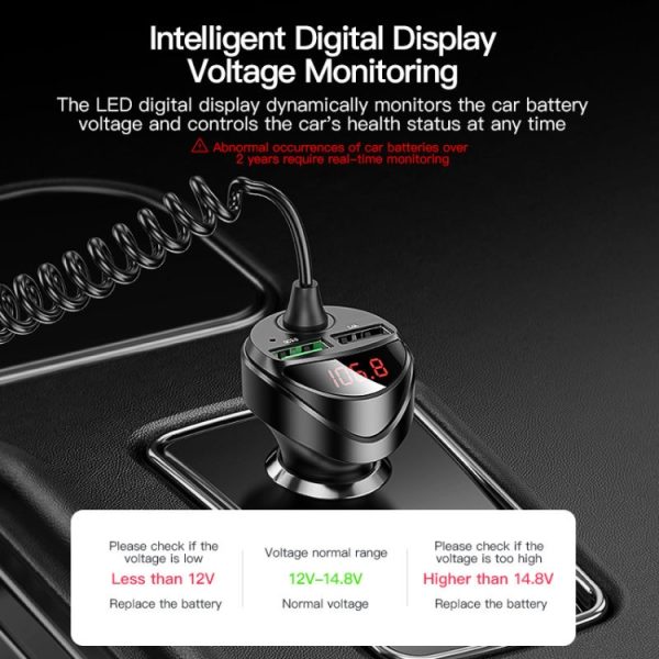 C68 LED digitaal display QC3.0 snelle autolader 3 in 1 met veerkabel, C68 with Spring Cable, C68 (Silver)