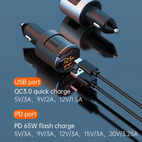 SC01 65W QC3.0 + PD autolader met twee poorten en spanningsweergave, SC01 (Black), SC01 (Silver)