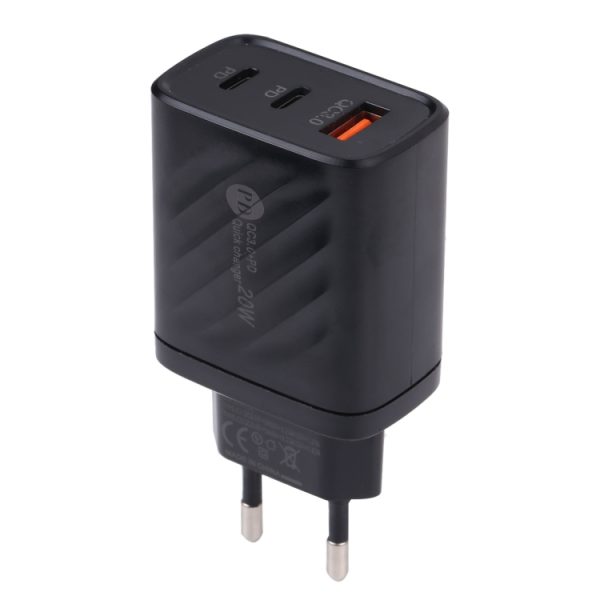 AR-892 3-in-1 QC3.0 PD20W USB + USB-C / Type-C reislader voor onderweg, EU Plug, UK Plug