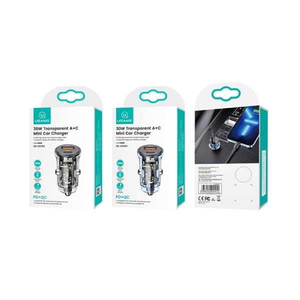 USAMS US-CC164 C32 30W transparante mini-autolader met twee poorten, C32