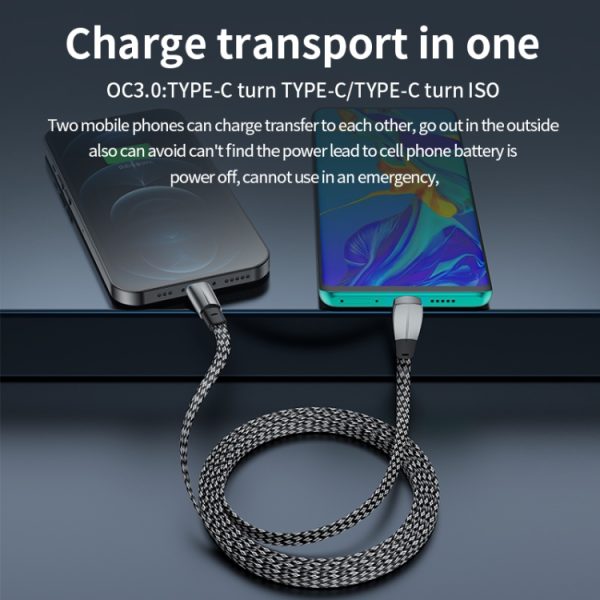 3A USB-C/Type-C naar USB-C/Type-C elleboogsnellaadgegevenskabel, 3A Type-C to Type-C 1.2m, 3A Type-C to Type-C 2m