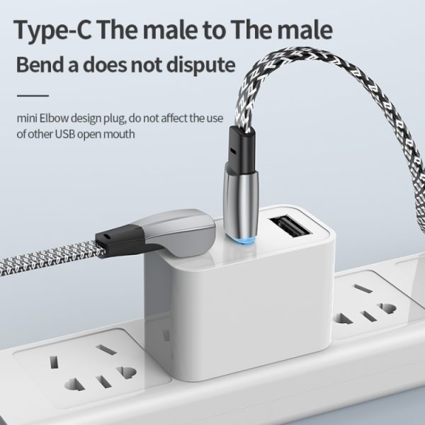 3A USB-C/Type-C naar USB-C/Type-C elleboogsnellaadgegevenskabel, 3A Type-C to Type-C 1.2m, 3A Type-C to Type-C 2m