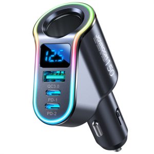 JOYROOM JR-CL21 150W 4-in-1 USB + Type-Cx2 autolader met sigarettenaansteker, JR-CL21