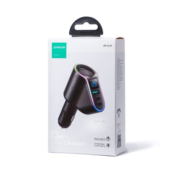 JOYROOM JR-CL21 150W 4-in-1 USB + Type-Cx2 autolader met sigarettenaansteker, JR-CL21