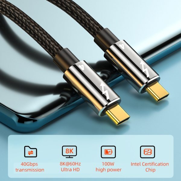 100 W Type-C naar Type-C Thunderbolt 4 volledig functionele datakabel, 0.3m, 0.5m, 0.8m, 1m