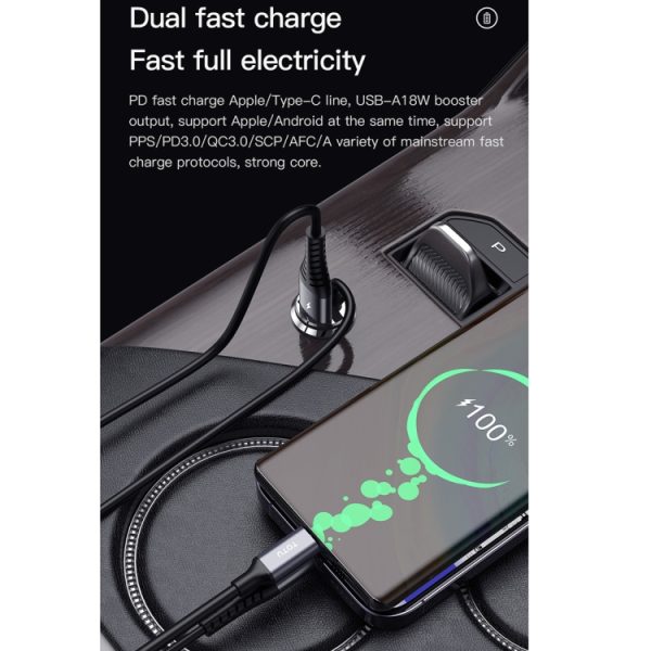 TOTUDESIGN 20W USB auto snel opladen, kabellengte: 1,2m, 8 Pin, USB-C / Type-C