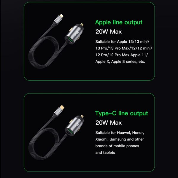 TOTUDESIGN 20W USB auto snel opladen, kabellengte: 1,2m, 8 Pin, USB-C / Type-C