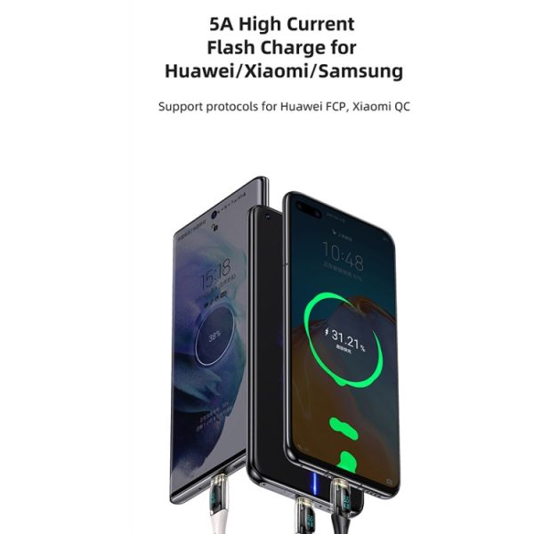 USAMS Type-C naar Type-C PD100W aluminiumlegering transparante digitale display snellaadgegevenskabel, 1.2m, Type-C to Type-C, 2m, Type-C to Type-C