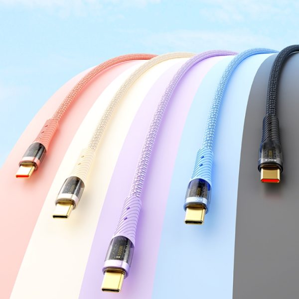 ROCK Z21 100 W USB-C/Type-C naar USB-C/Type-C transparante snellaaddatakabel, lengte: 1,2 m, Type-C to Type-C